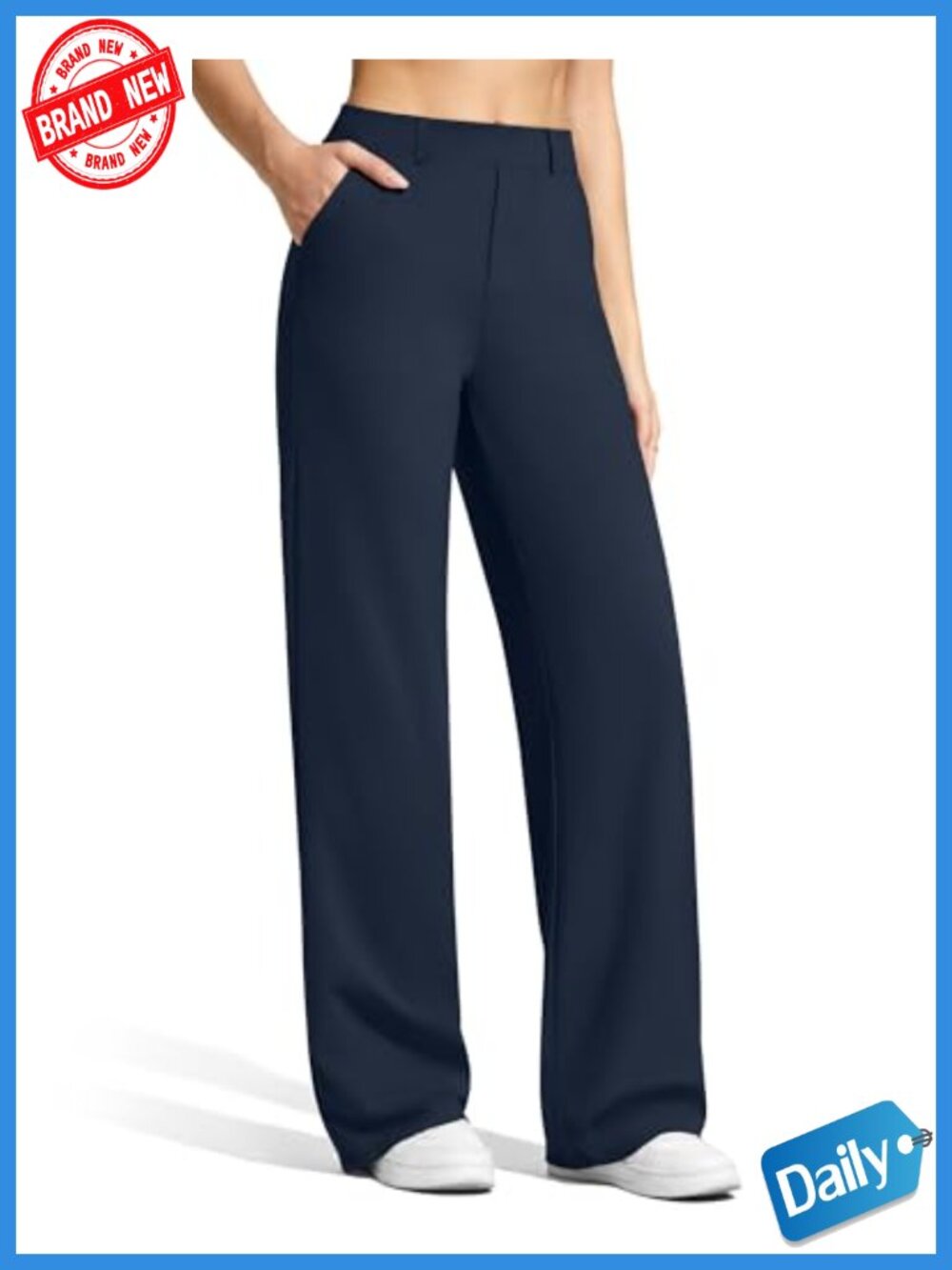 Womens Wide Leg Dress Pants with Pockets, 4-Way Stretch, High Rise, Work Casual